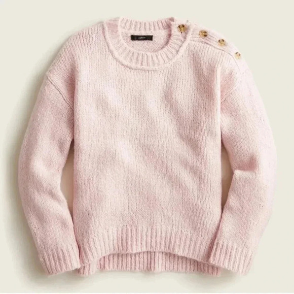 J.Crew Button Shoulder Crewneck Alpaca/Wool Blend Pink Sweater(XS) - Picture 1 of 10